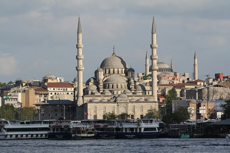 Istanbul skyline with the New Mosque and Hagia Sophia