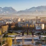 Elevated View of the Center of Bishkek Overlooking Victory Square with the Kyrgyz Range in the Background